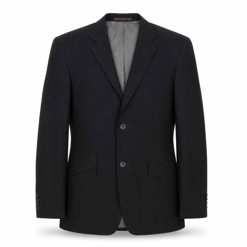 Front view of San Luca Men's Black Striped Blazer, size 38R