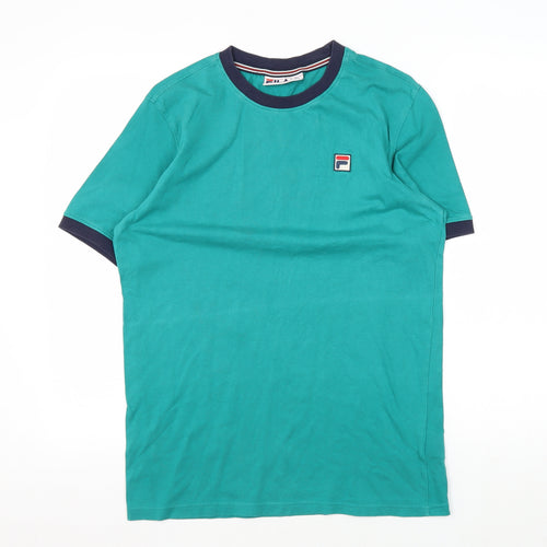 Fila Men's Green Cotton Crew Neck Logo T-Shirt, Size S
