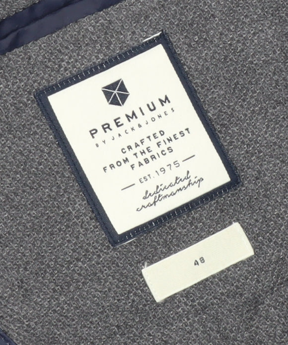 Jack & Jones Men's Grey Blazer, Size 48, Notch Lapel