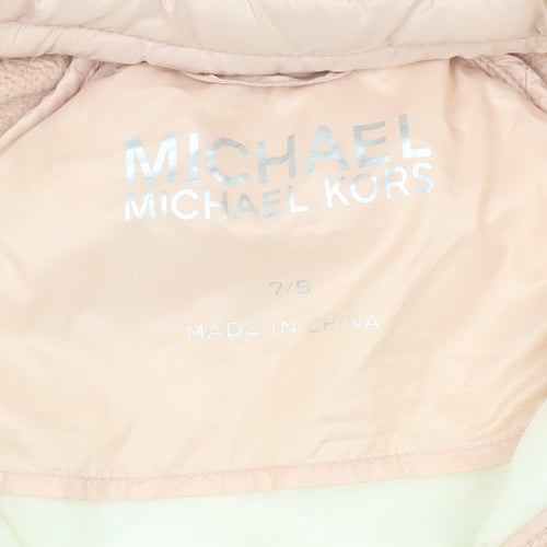 Michael Kors Girls Pink Puffer Jacket 7-8 Years Hooded Winter