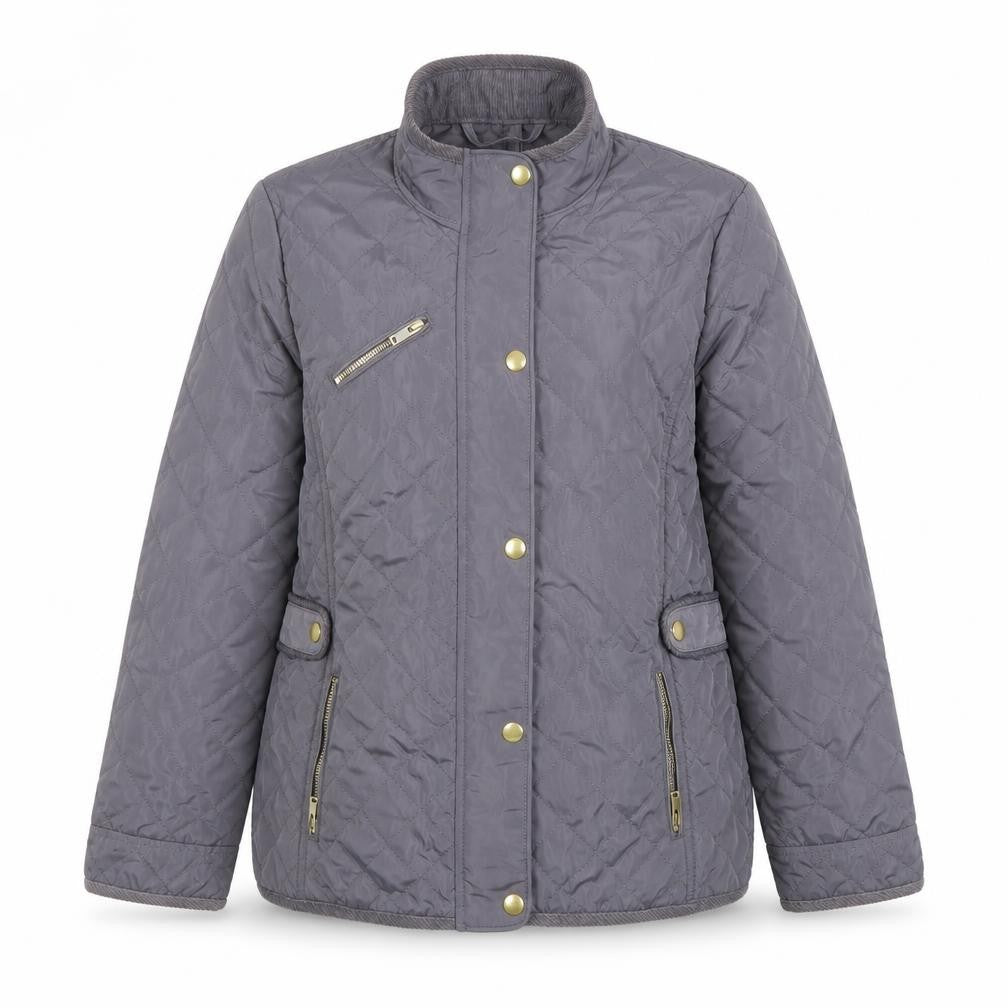Front view of Mintie girls’ quilted jacket, size 11, snap closure