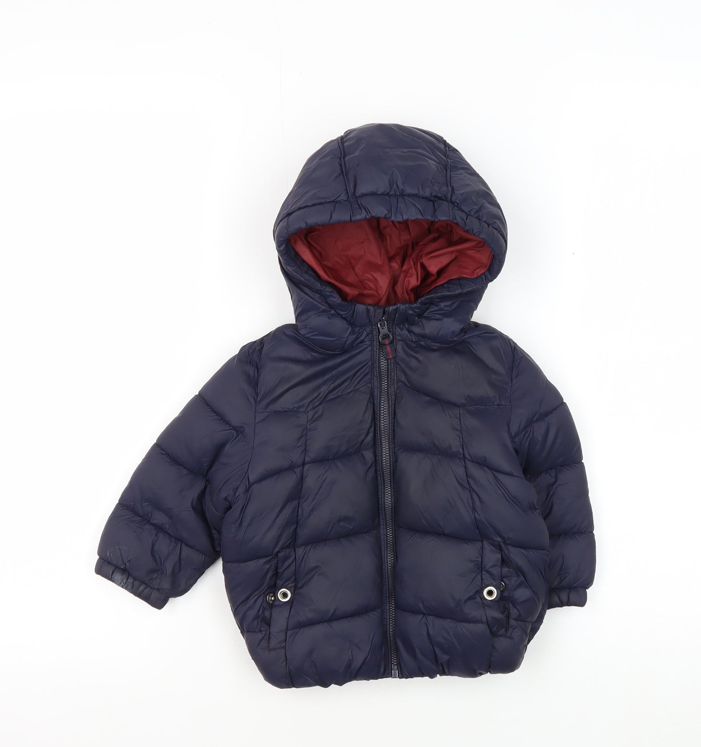 Zara Boys Blue Puffer Jacket 12-18 Months Hooded Lined