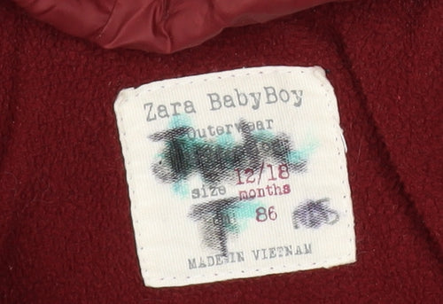 Zara Boys Blue Puffer Jacket 12-18 Months Hooded Lined