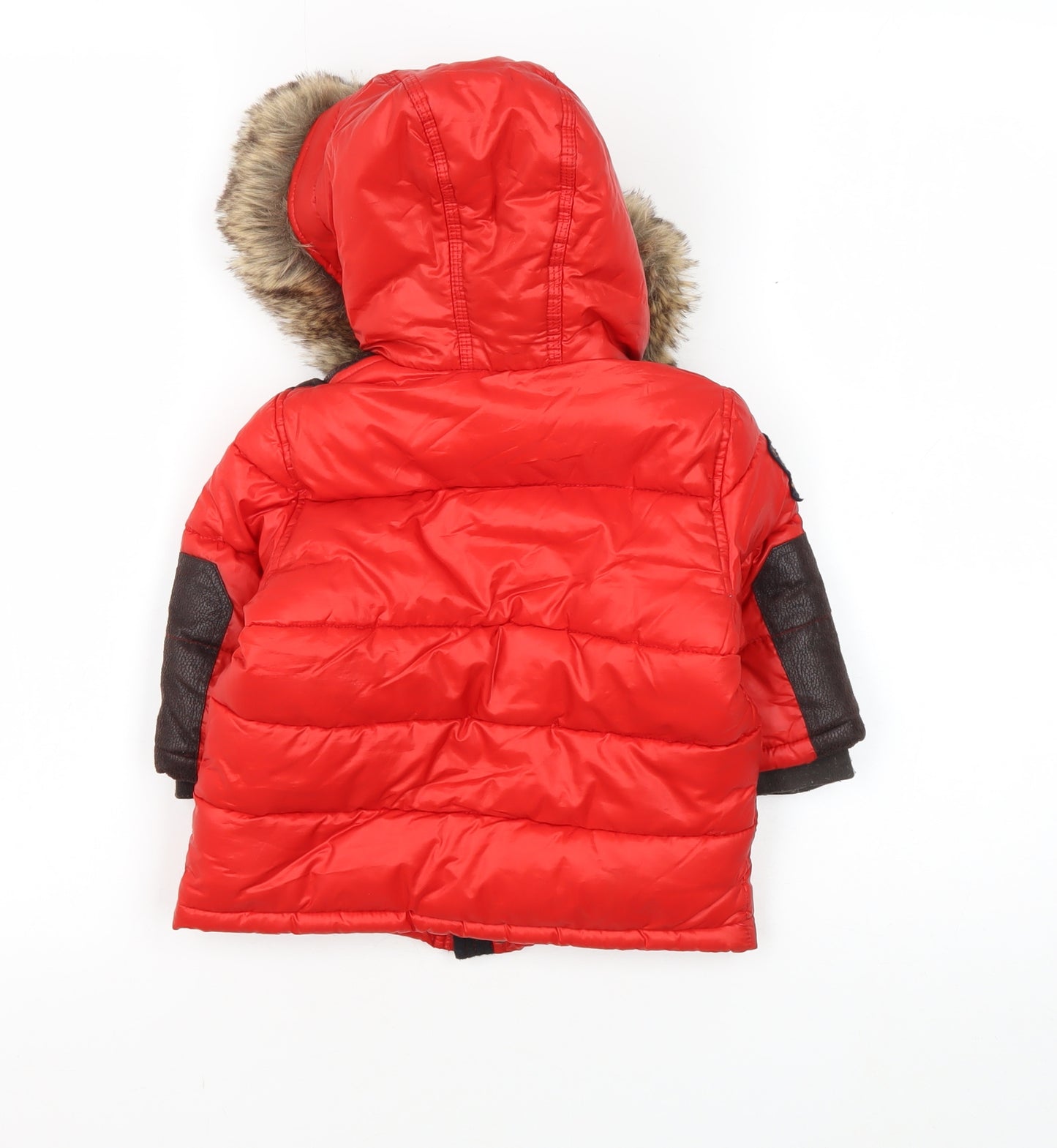 Catimini Boys Red Parka Coat 12 Months Faux Fur Trim