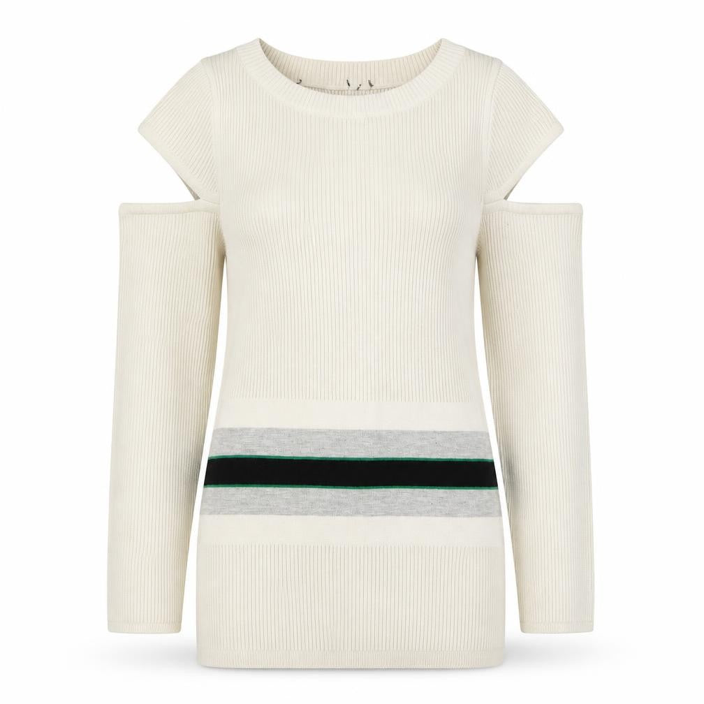 Front view of Karen Millen Women's Ivory XS Jumper, Cold Shoulder