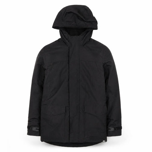 Front view of No Fear boys’ black parka coat, size 10, hooded winter