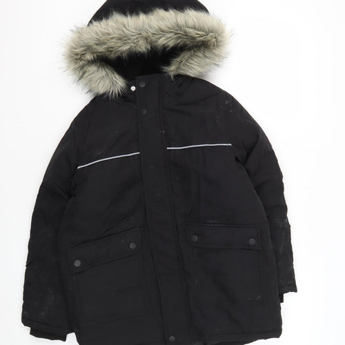 Very Boys Black Polyamide Hooded Jacket, 9 Years