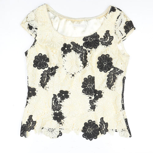 Jacques Vert Women's Ivory Black Floral Lace Blouse