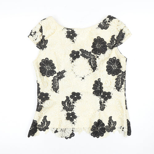 Jacques Vert Women's Ivory Black Floral Lace Blouse