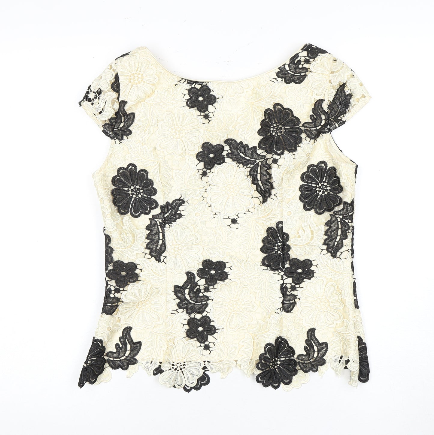 Jacques Vert Women's Ivory Black Floral Lace Blouse