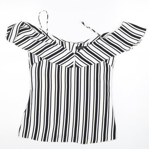 Karen Millen Women's Black & White Striped Off Shoulder Blouse