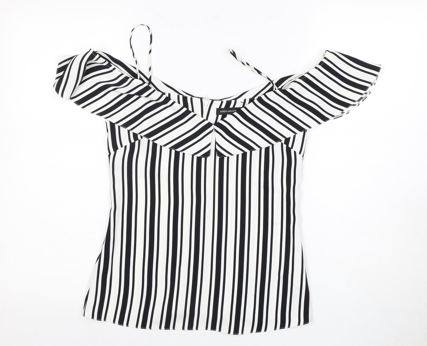 Karen Millen Women's Black & White Striped Off Shoulder Blouse
