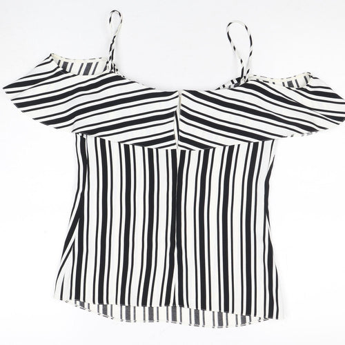 Karen Millen Women's Black & White Striped Off Shoulder Blouse