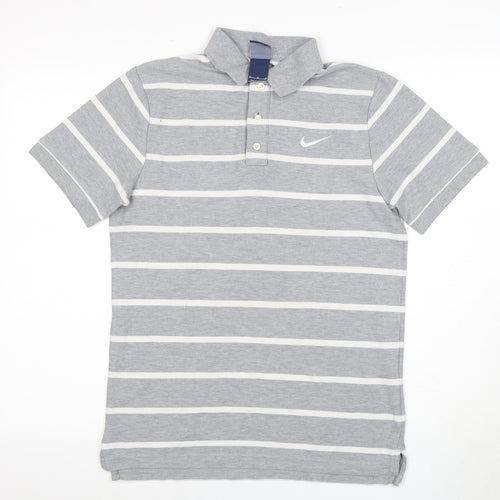 Nike Men's Grey Striped Polo Shirt M