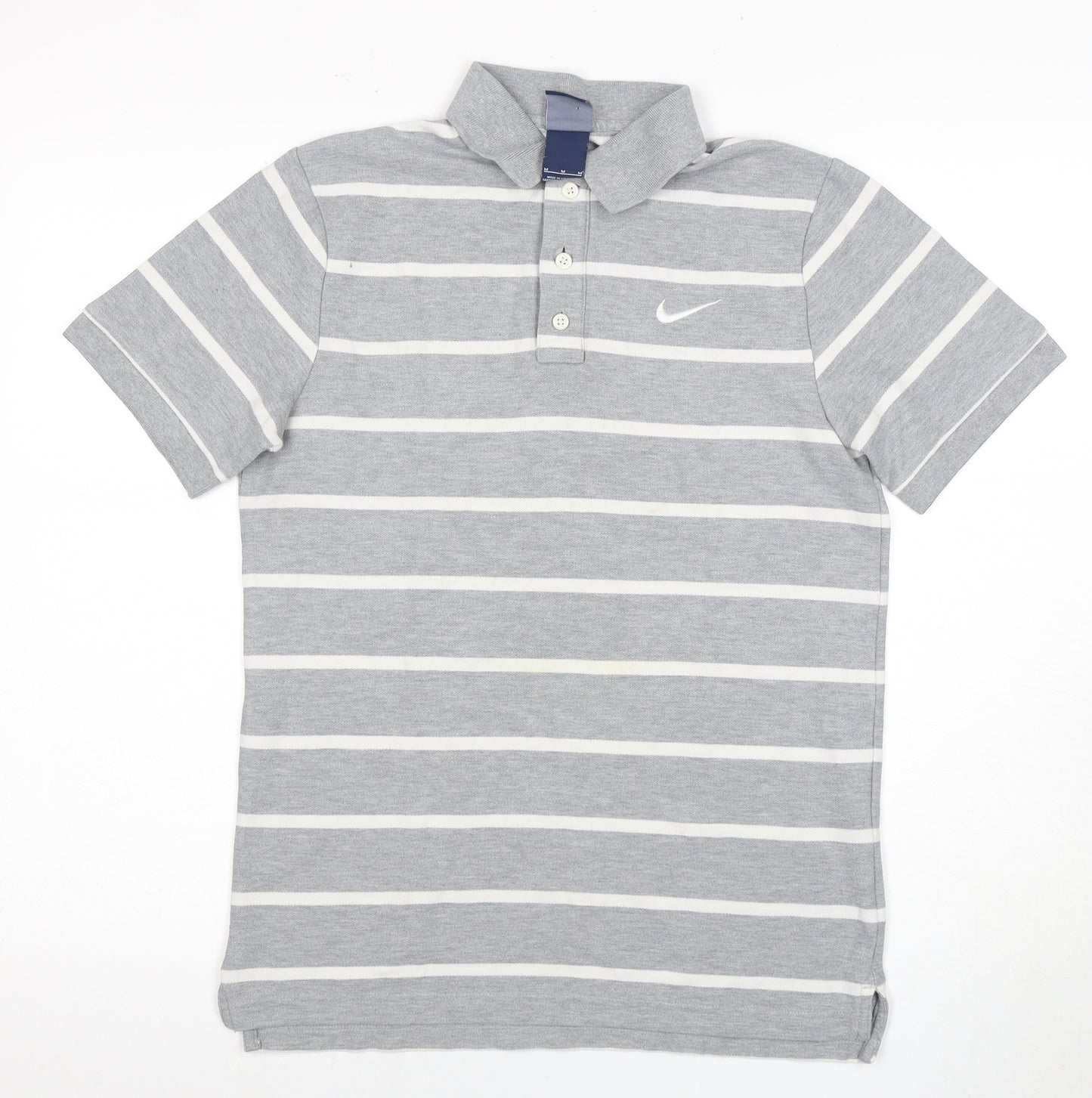Nike Men's Grey Striped Polo Shirt M