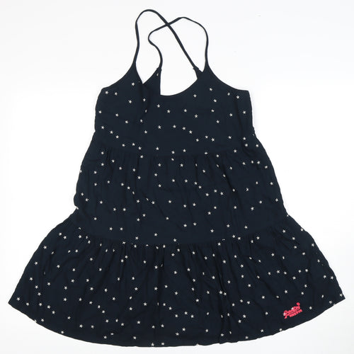 Superdry Women's Black Slip Dress Small Strappy Star Pattern