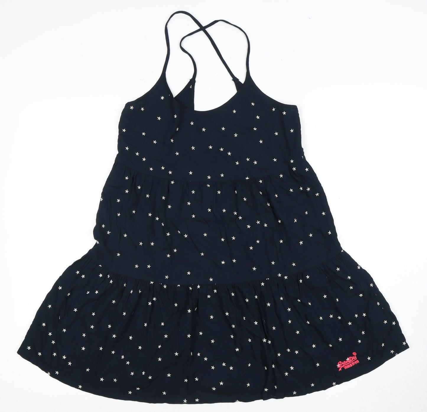 Superdry Women's Black Slip Dress Small Strappy Star Pattern