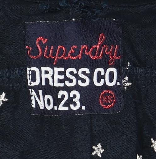 Superdry Women's Black Slip Dress Small Strappy Star Pattern