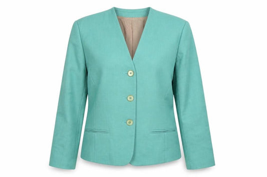 Front view of Viyella Women's Green Blazer Jacket, size 12, Lined