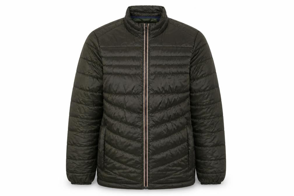Front view of Jack & Jones boys’ green puffer jacket, full zip, size 11-12, years