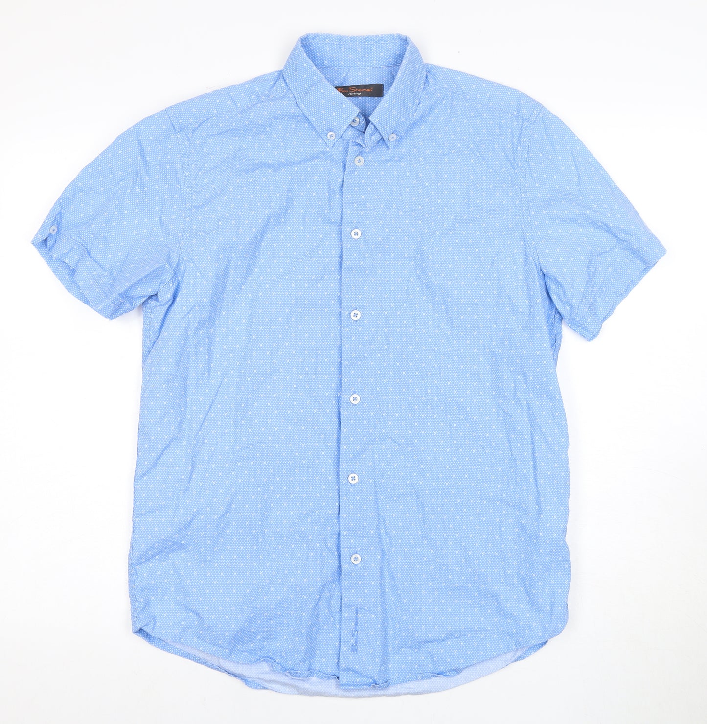 Ben Sherman Men's Blue Polka Dot Short Sleeve Shirt - S
