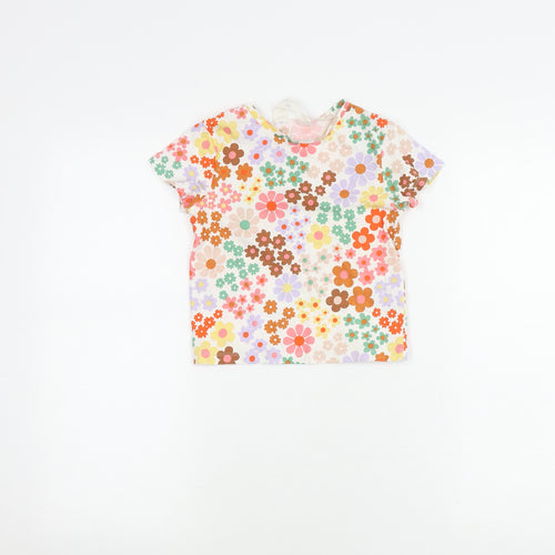 H&M Girls Floral Multicoloured Cotton T-Shirt 2-4 Years