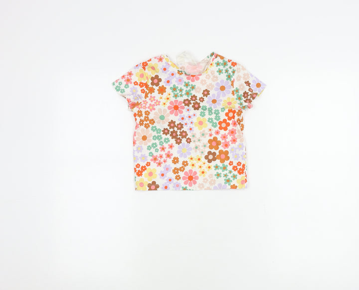 H&M Girls Floral Multicoloured Cotton T-Shirt 2-4 Years