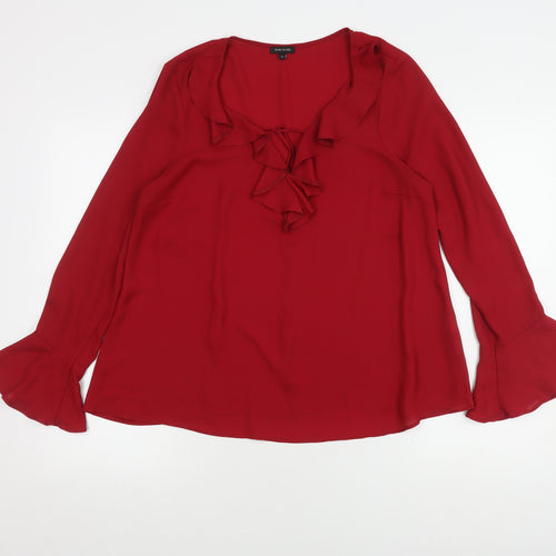 River Island Women's Red V-Neck Ruffle Blouse Size 12