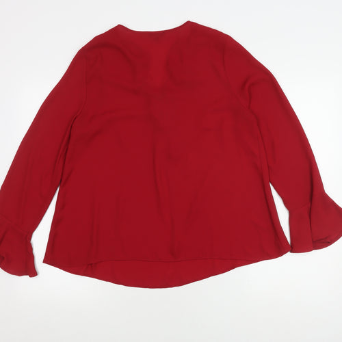 River Island Women's Red V-Neck Ruffle Blouse Size 12