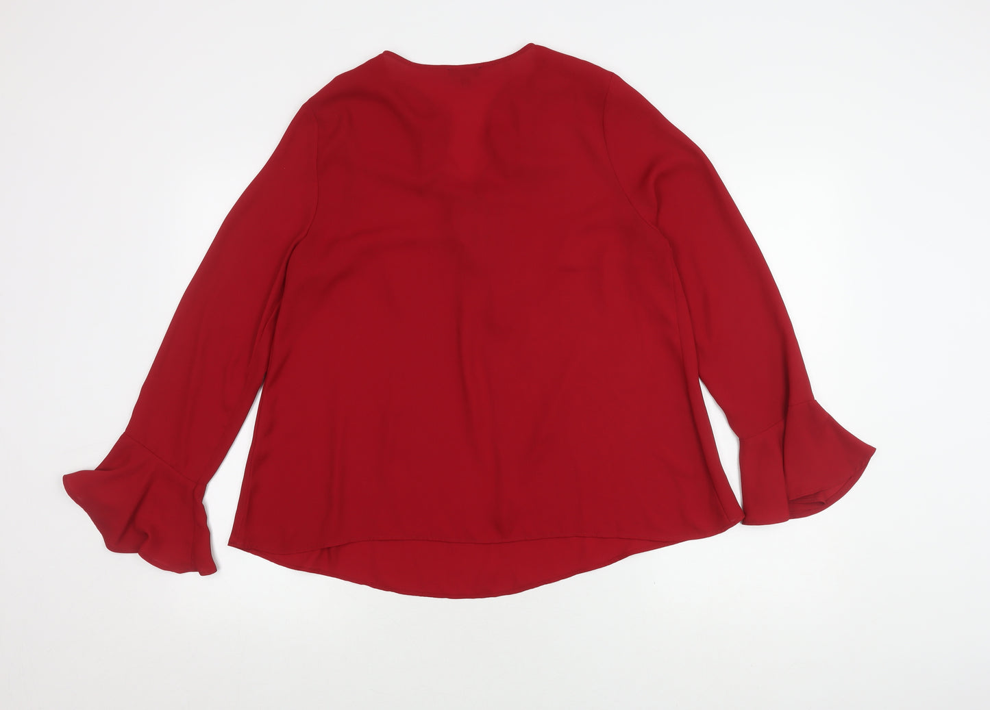 River Island Women's Red V-Neck Ruffle Blouse Size 12