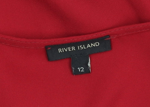 River Island Women's Red V-Neck Ruffle Blouse Size 12
