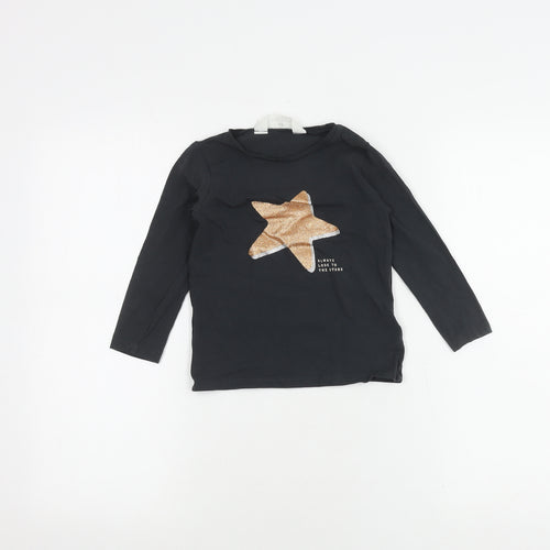 H&M Teens Black Glitter Star Long Sleeve T-Shirt