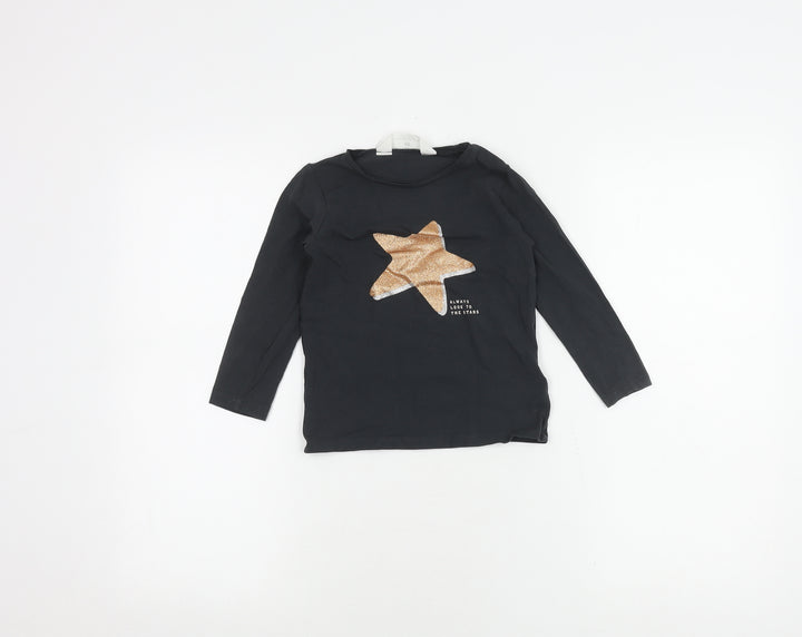 H&M Teens Black Glitter Star Long Sleeve T-Shirt