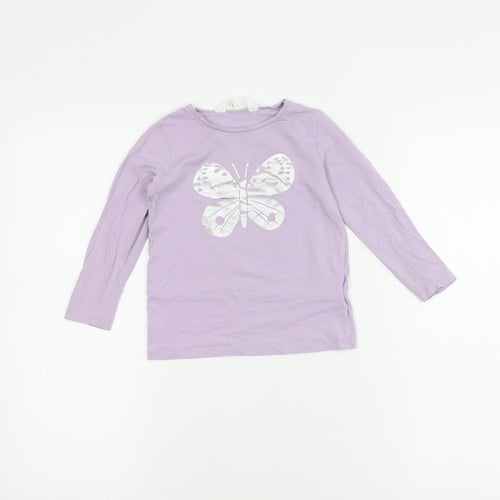 H&M Girls Purple Long Sleeve T-Shirt 2-3 Years Butterfly