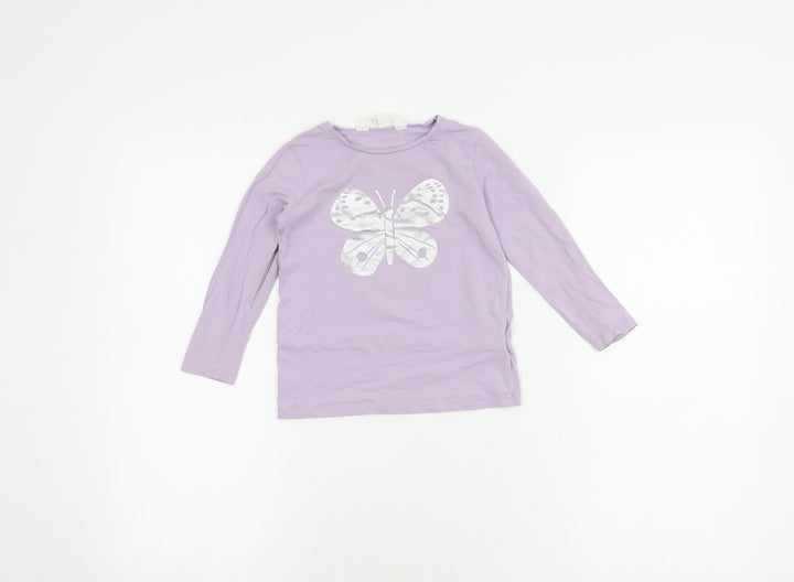 H&M Girls Purple Long Sleeve T-Shirt 2-3 Years Butterfly
