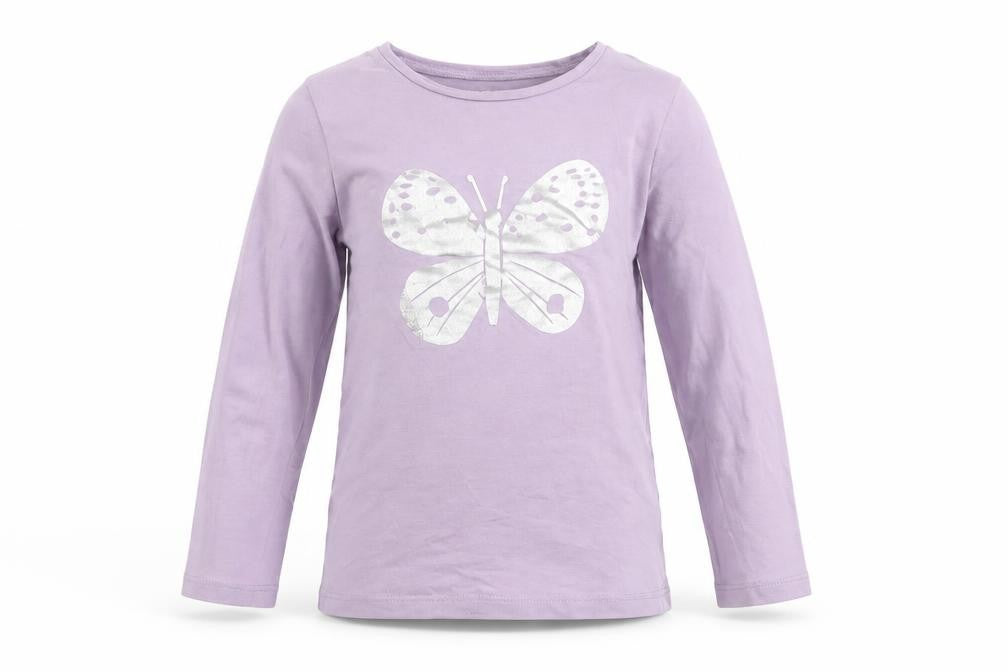 H&M Girls Purple Long Sleeve T-Shirt 2-3 Years Butterfly