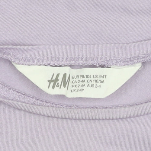 H&M Girls Purple Long Sleeve T-Shirt 2-3 Years Butterfly