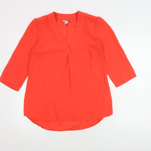H&M Women's Red 3/4 Sleeve V-Neck Blouse Size 10