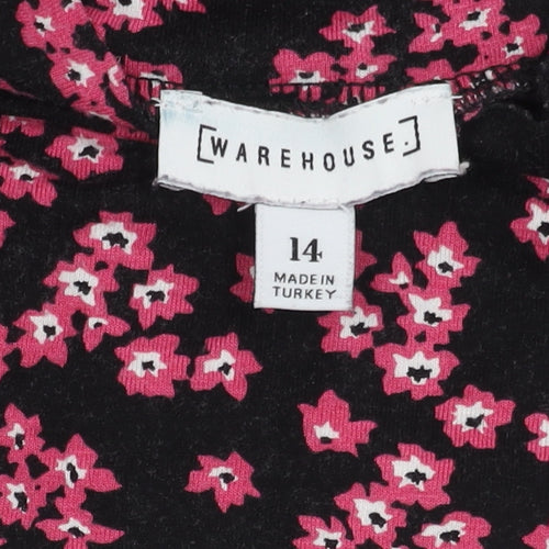 Warehouse Women's Black Floral Long Sleeve Dress Size 14