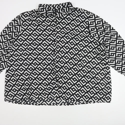 Boohoo Women's Black Button-Up Shirt UK Size 24 Geometric
