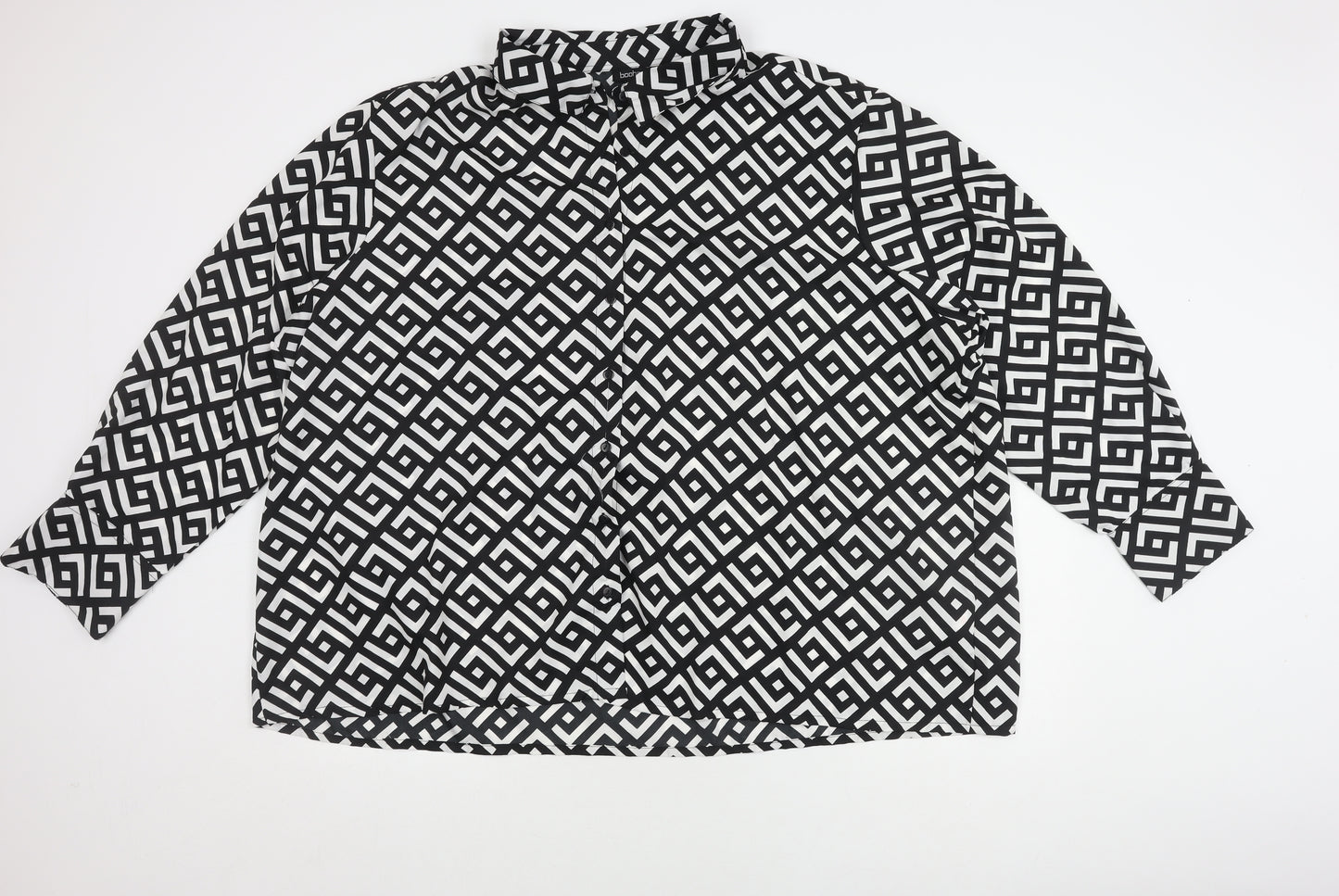 Boohoo Women's Black Button-Up Shirt UK Size 24 Geometric