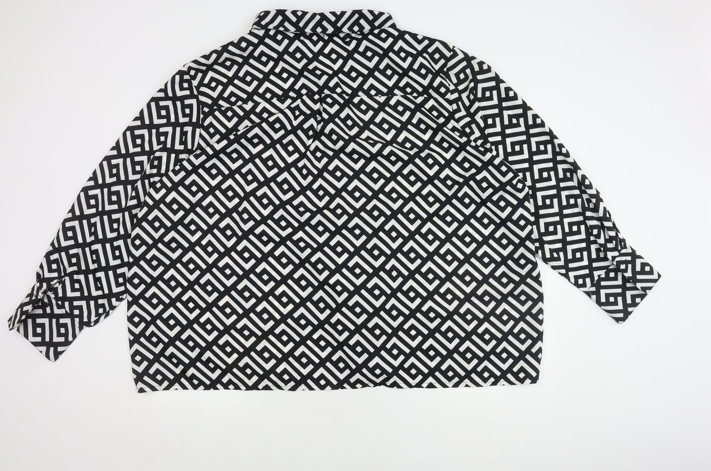 Boohoo Women's Black Button-Up Shirt UK Size 24 Geometric