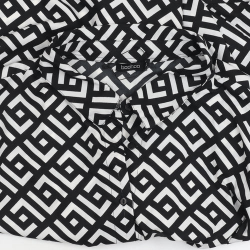 Boohoo Women's Black Button-Up Shirt UK Size 24 Geometric