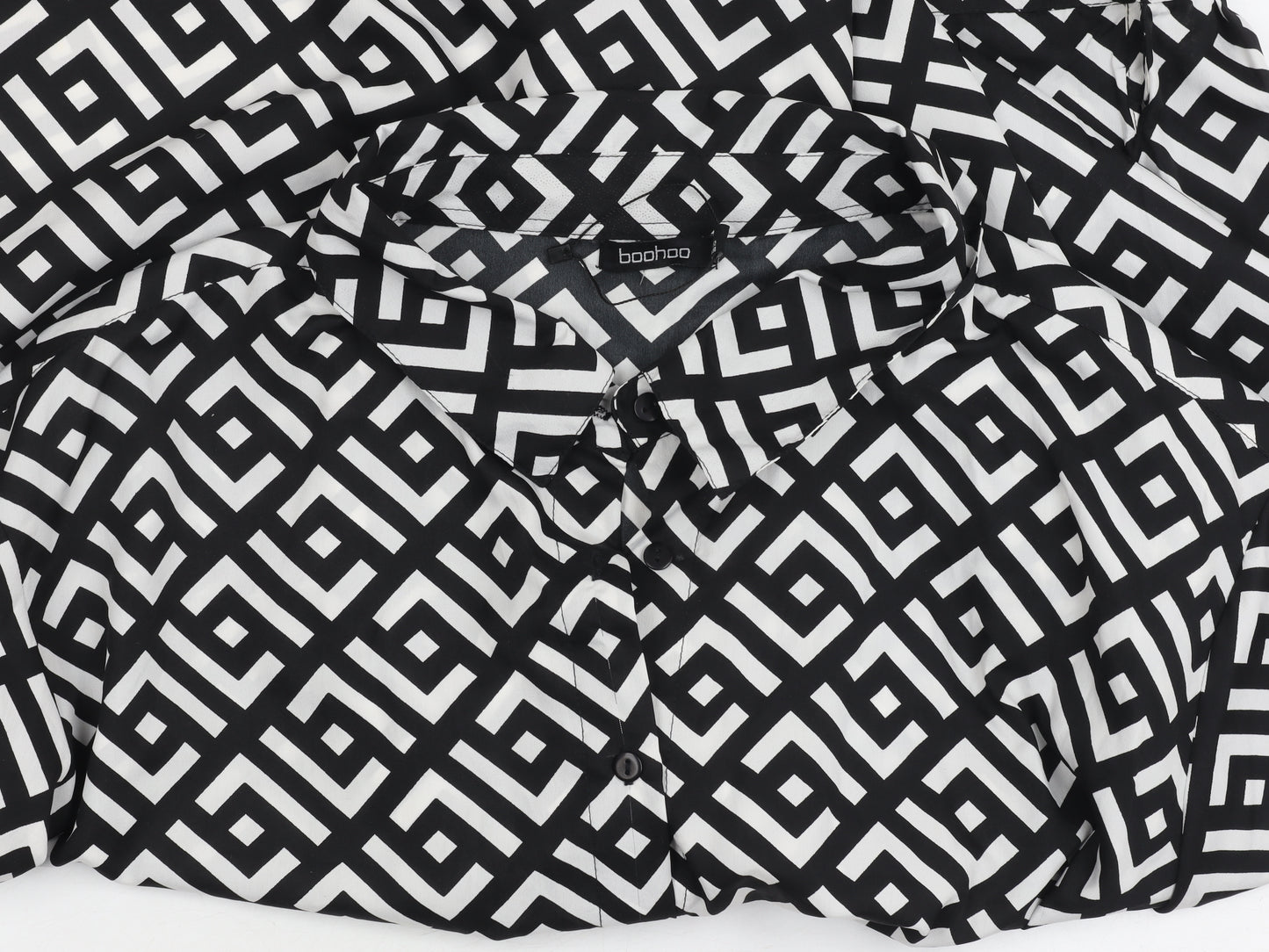 Boohoo Women's Black Button-Up Shirt UK Size 24 Geometric