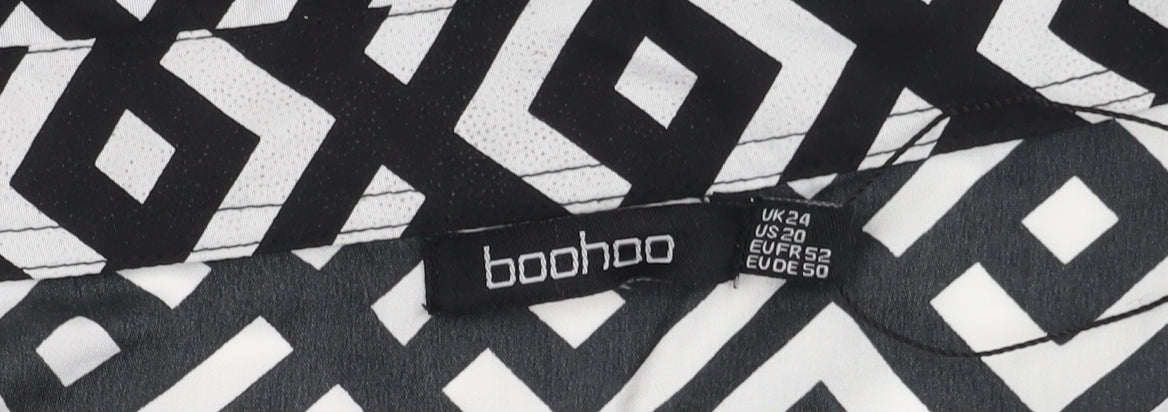 Boohoo Women's Black Button-Up Shirt UK Size 24 Geometric