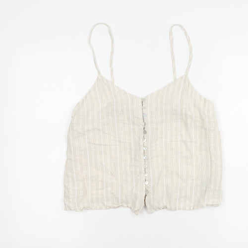 Oshio Women's Beige Striped Linen Tank Top M