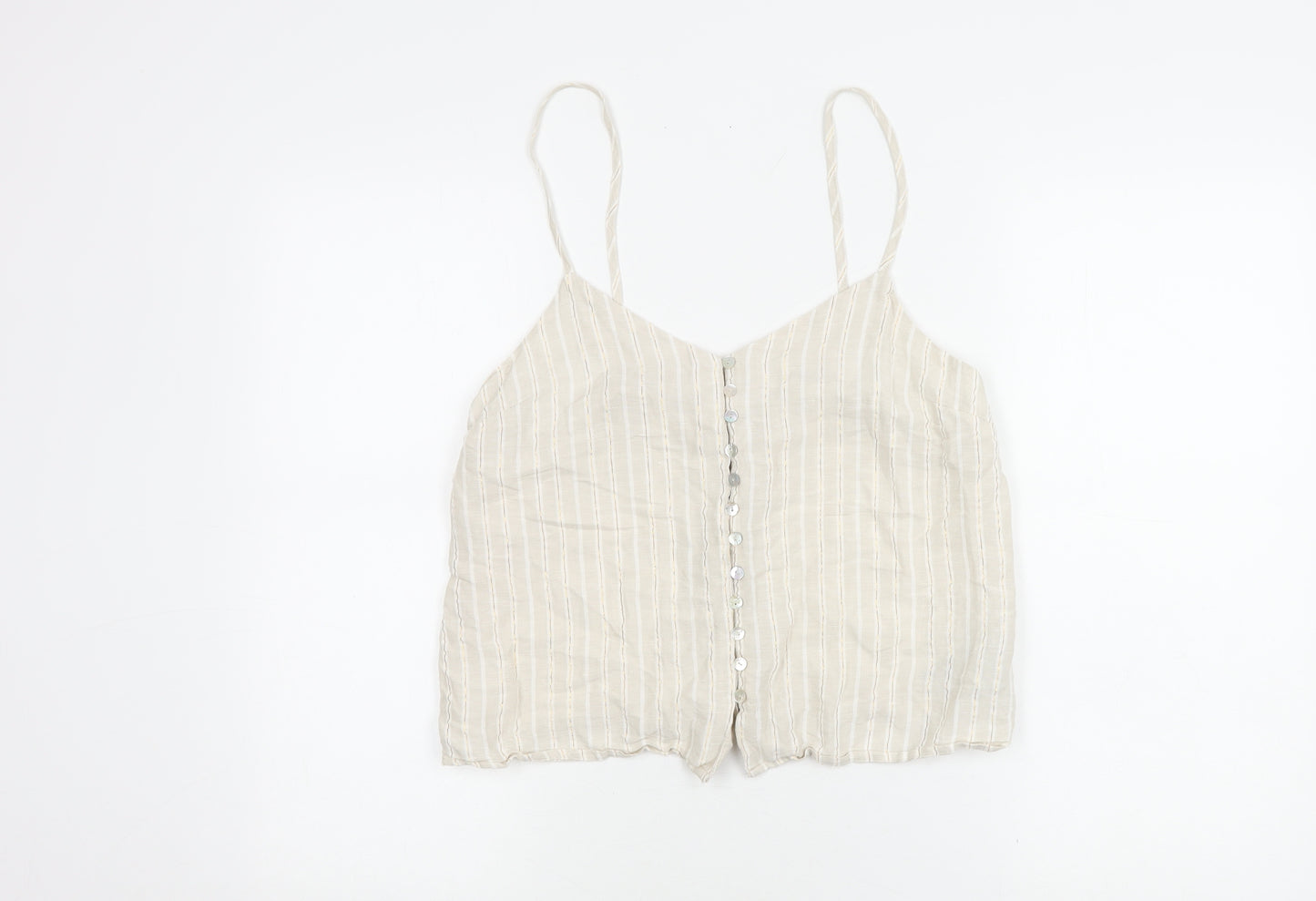 Oshio Women's Beige Striped Linen Tank Top M