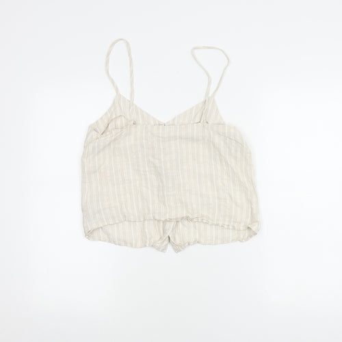 Oshio Women's Beige Striped Linen Tank Top M