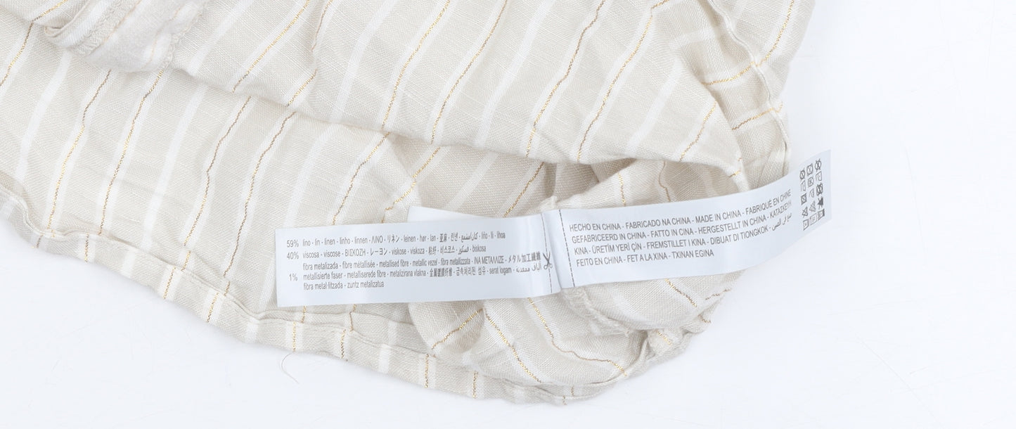 Oshio Women's Beige Striped Linen Tank Top M