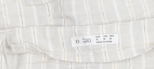 Oshio Women's Beige Striped Linen Tank Top M